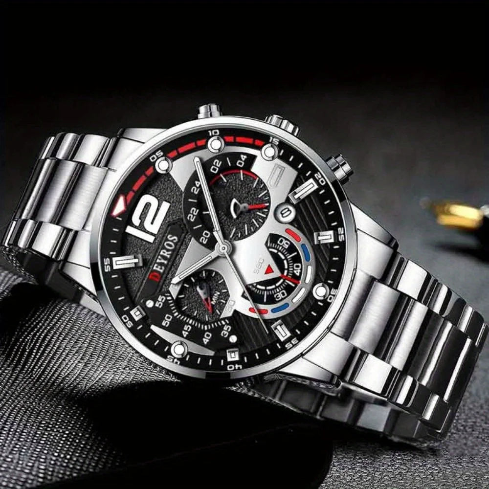 Fashion Men's Watch Business Analog Silvery Round Date Men Watches Mens Quartz Watches Ramadan Father's Day Teachers' Day Gift