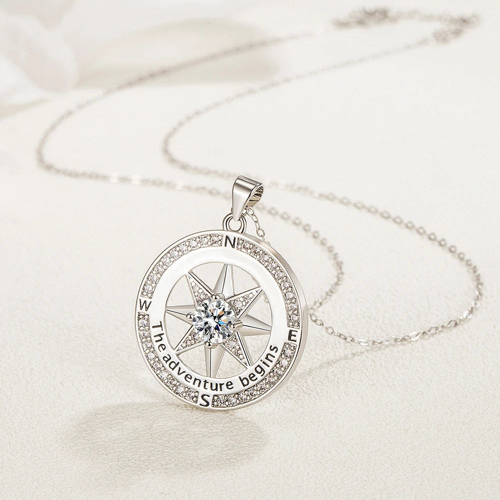 New 925 Sterling Silver Necklace Compass Necklace with Cubic Zirconia Stone for Women High Quality Jewelrys Gifts Stock in USA mbzr
