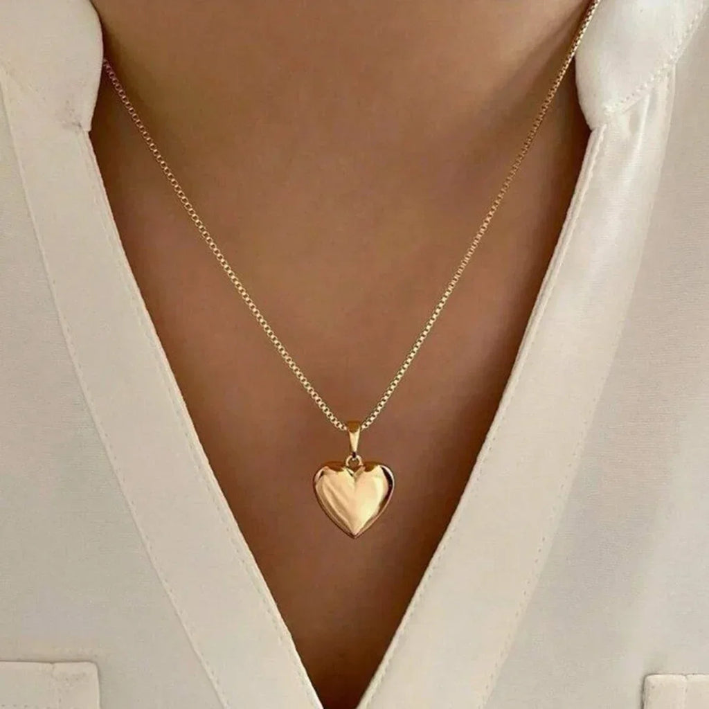 Minimalist Puffy Heart Jewelry Set, Rose Gold Snake Chain Necklace & Heart Drop Earrings, Elegant Daily Wear Jewelry