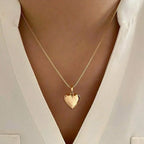 Minimalist Puffy Heart Jewelry Set, Rose Gold Snake Chain Necklace & Heart Drop Earrings, Elegant Daily Wear Jewelry