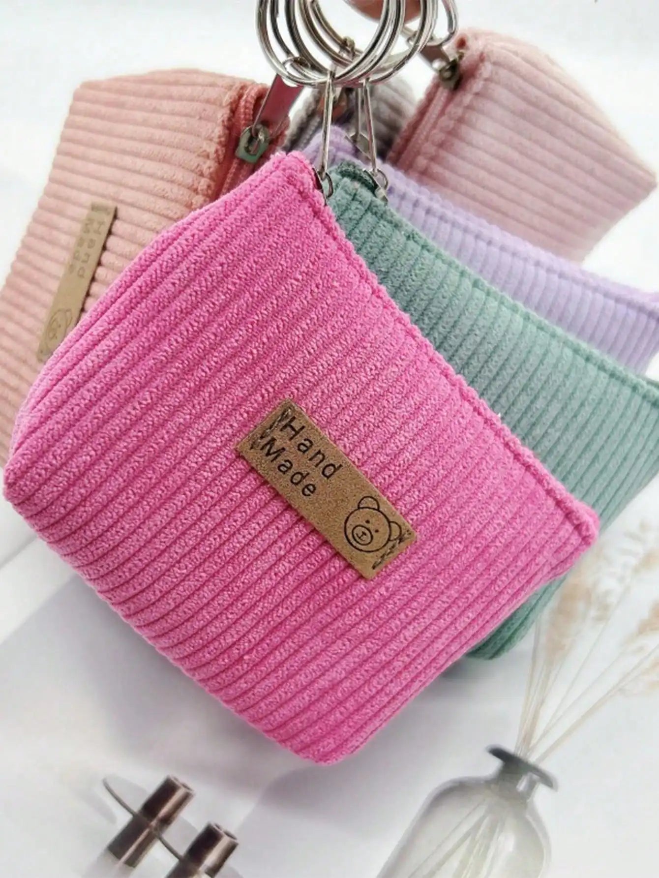 Fashion Mini Corduroy Coin Purses with Keychain - Casual Stylish Storage Pouch mbzr
