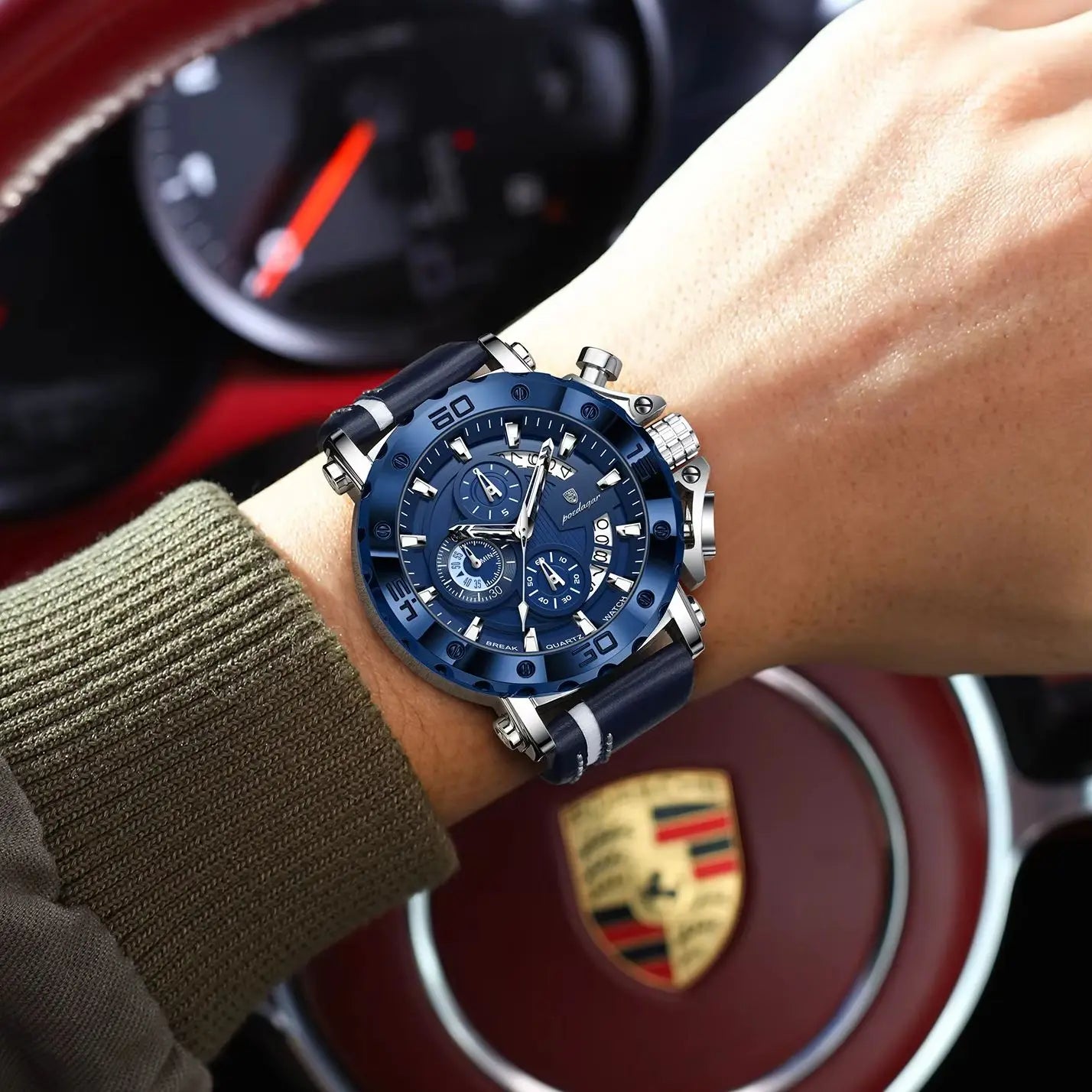 POEDAGAR Original Watches For Man Waterproof Luminous Date Fashion Male Clock Chronograph Leather Quartz Sports Men's Wristwatch Big Dial Male Reloj