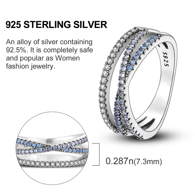 Original 925 Sterling Silver Ring Colorful Diamonds Cubic Zircon Finger Ring for Women