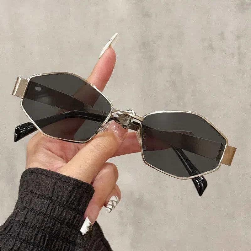 Fashion Polygonal Sunglasses Vintage Brand Rhombus Shades Unique Metal Frame