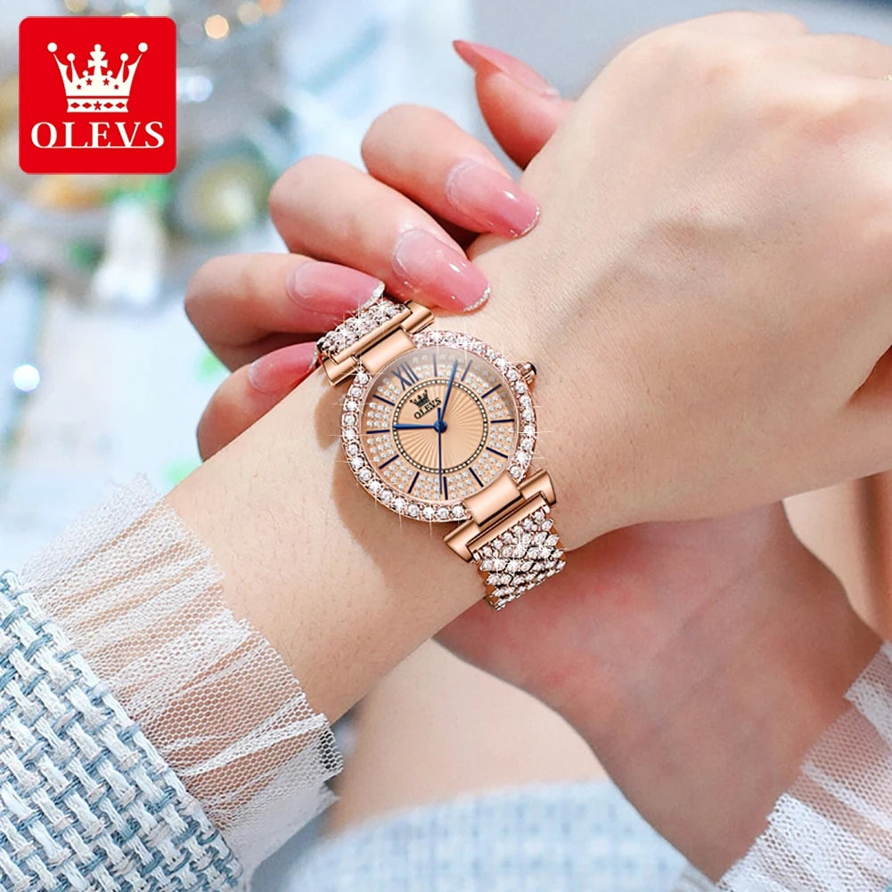 OLEVS 9942 Fashion Quartz Movement Watch For Women Full Of Diamond-set Strap Roman Scale Dial 30m Waterproof Luminous Watch mbzr