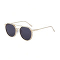 Retro Oval Metal Double Beam Pilot Sunglasses UV400 Black Lens For Men Women