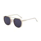 Retro Oval Metal Double Beam Pilot Sunglasses UV400 Black Lens For Men Women
