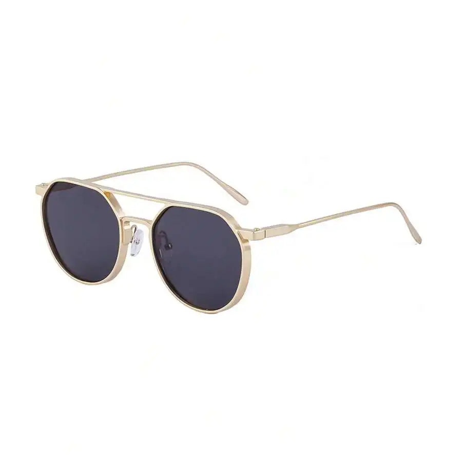 Retro Oval Metal Double Beam Pilot Sunglasses UV400 Black Lens For Men Women