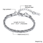 Vnox Unisex Rope Chain Bracelets for Men Women, Stainless Steel Twisted Links Chain Bracelet,Simple Classic Jewelry Gift for Him