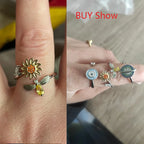 Anti Stress Anxiety Fidget Rings for Women Satinless Steel Spinner Sunflower Sun Star Ring Trendy Jewelry