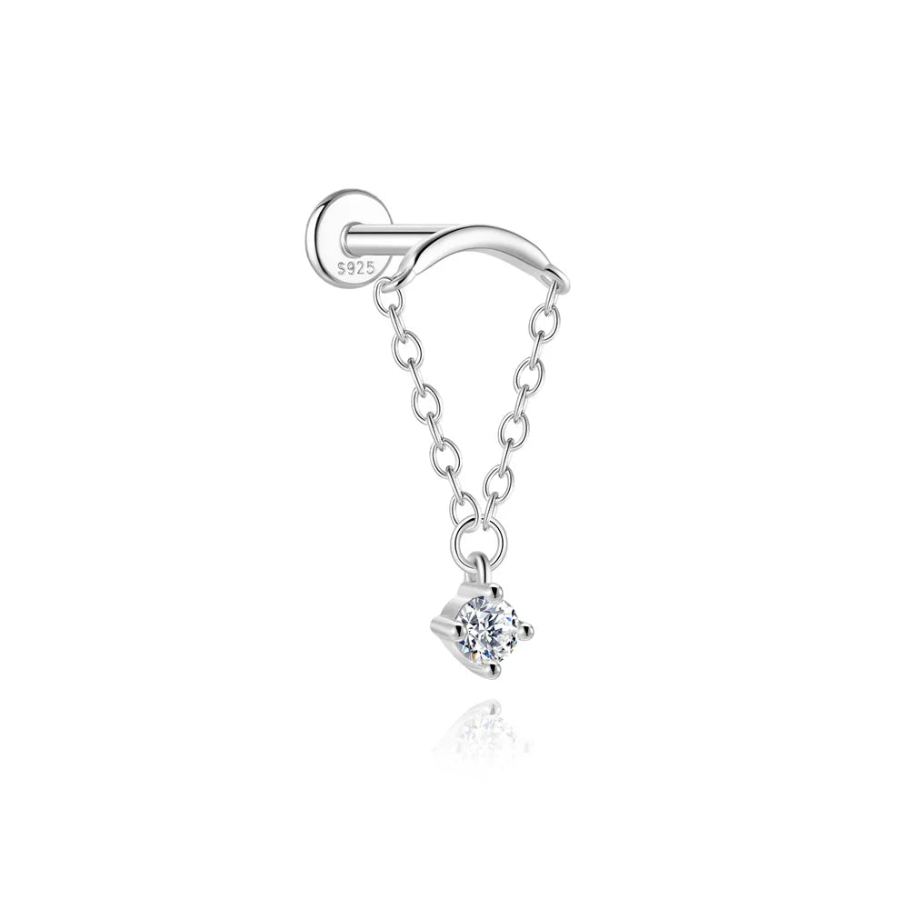 ROXI Moissanite 925 Sterling Silver Flower Tassel for Women Flat Back Piercing Earring Stud Helix Star Earring Fine Jewelry Gift mbzr