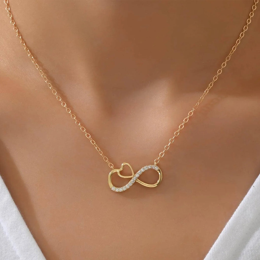 Minimalist Infinity Heart Necklace For Women Shiny Zircon Inlaid Pendant Clavicle Chain Elegant Luxury Aesthetic Choker Daily Party Jewelry Valentine Birthday Gift
