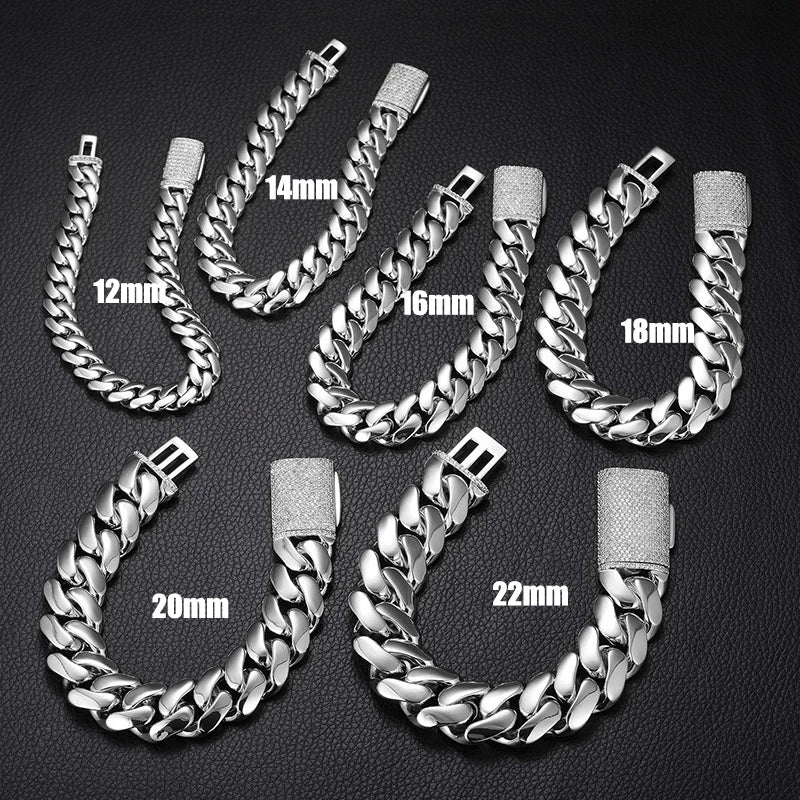 8/10/12/14mm Solid Stainless Steel Cuban Miami Link Chain Bracelets for Men Hip Hop Bling Iced out Rapper Jewelry