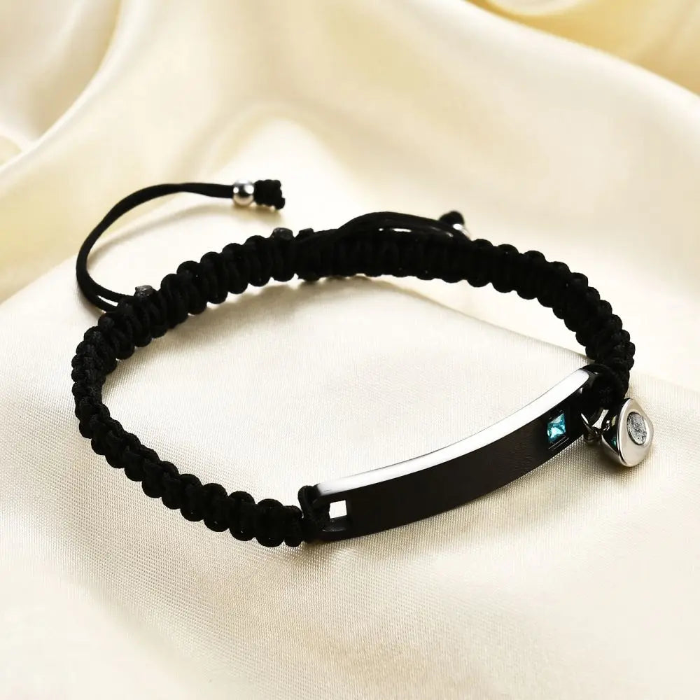 Fashion Custom Couple Stainless Steel Bracelet Set Black Woven Heart Magnetic Suction Diamond Inlaid Bracelet for Women Jewelry