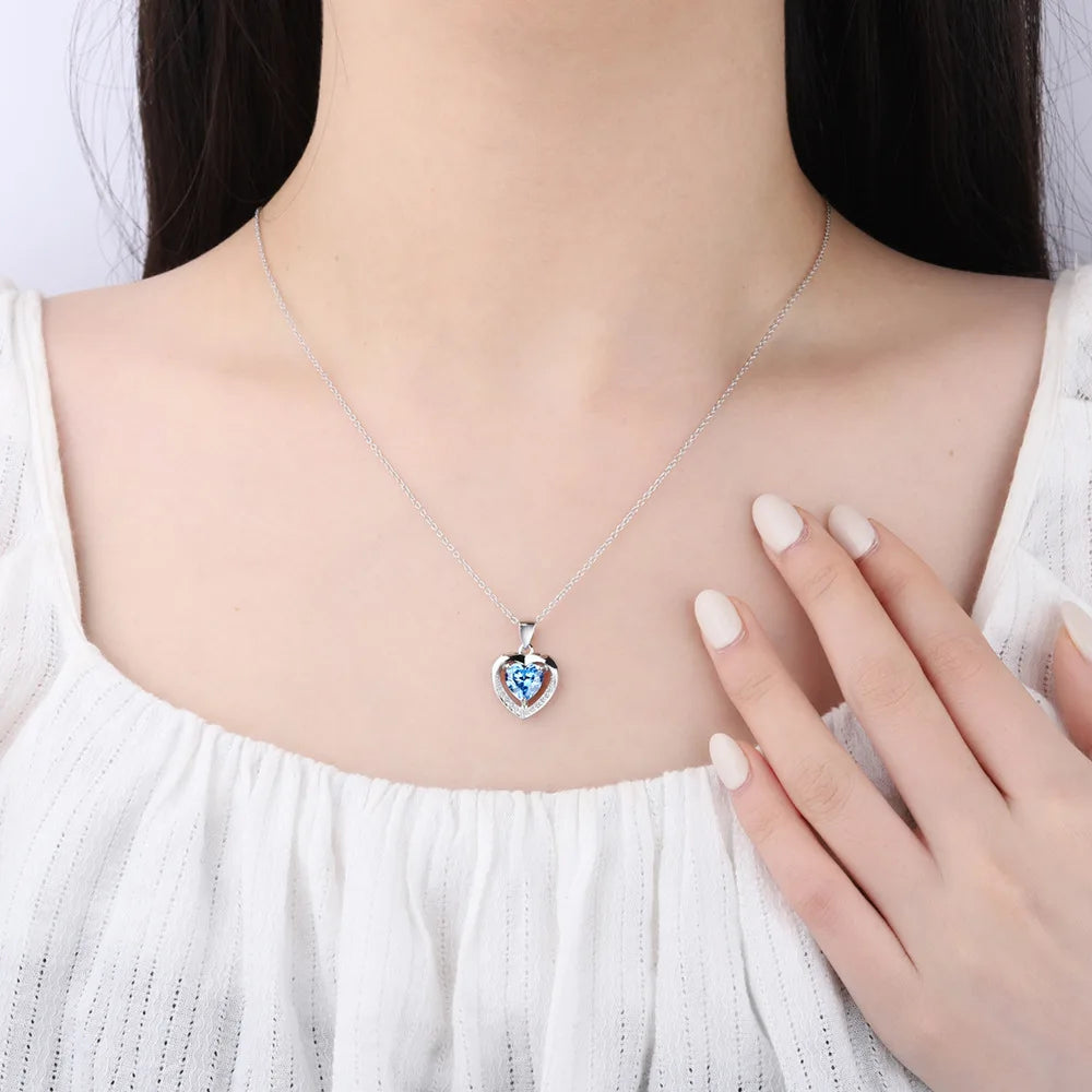 925 Sterling Silver Heart Blue Zircon Choker Necklaces For Women  Jewelry Accessories Wholesale Argent 925 GaaBou Jewellery mbzr