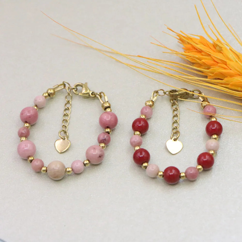 New Lovely Natural Stone Bead Bracelet Baby One Year Old Baptism Girls Lobster Clasp Stainless Steel Parts Personalized Jewelry