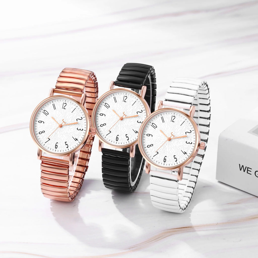 Women's Elastic Band Watch Easy Reader Large Face Arabic Numerals Analog Quartz Wristwatch Stainless Steel Stretch Bracelet Watch mbzr