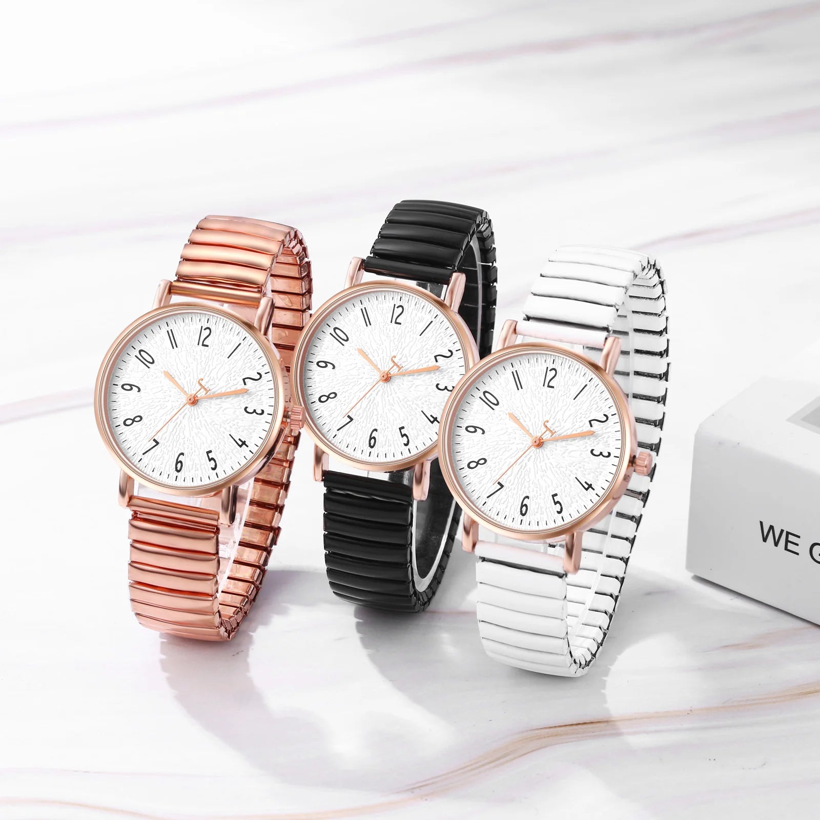 Women's Elastic Band Watch Easy Reader Large Face Arabic Numerals Analog Quartz Wristwatch Stainless Steel Stretch Bracelet Watch mbzr