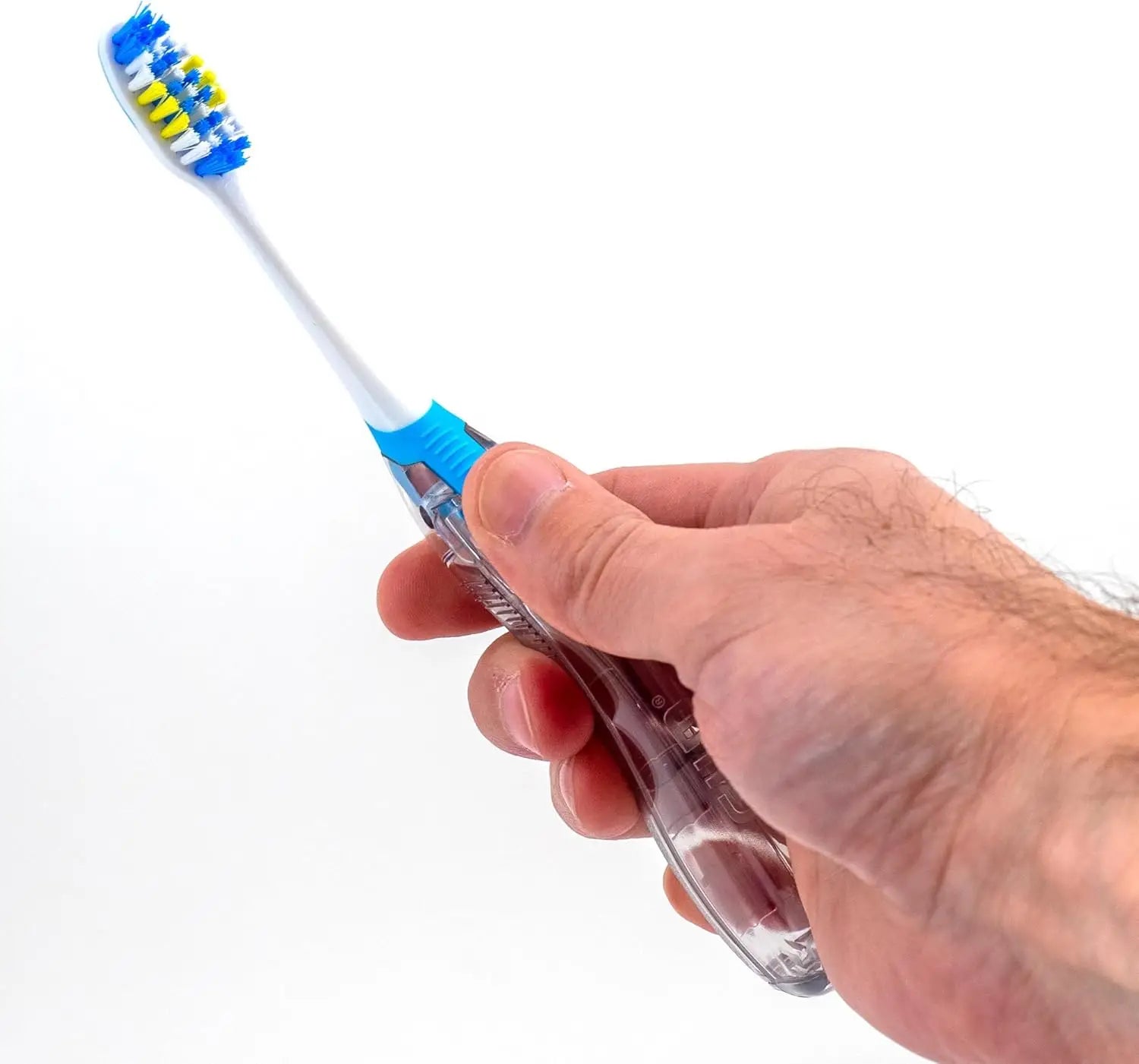 Folding travel toothbrush for adults with soft bristles and built-in tongue scraper set of two mbzr