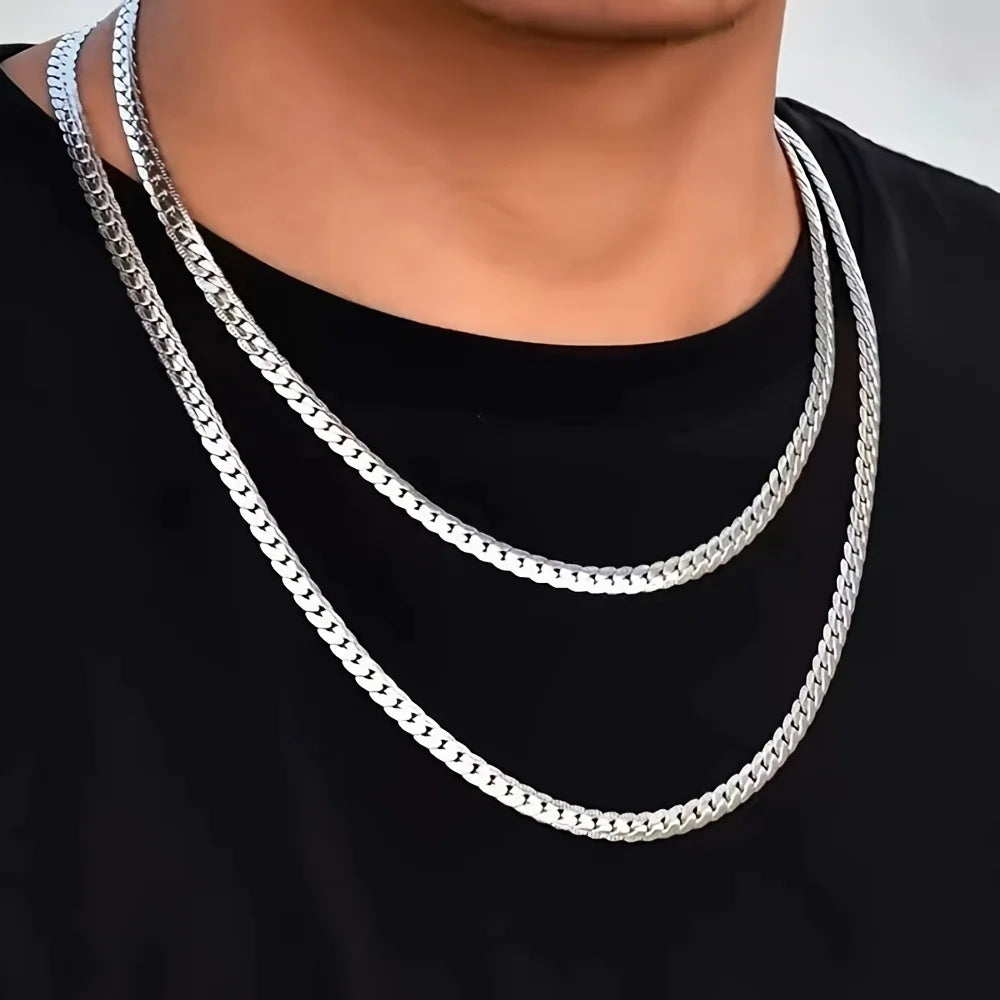 Men Women 6mm Side Link Chain Necklace S925 Sterling Silver Hypoallergenic Never Fade Multi Sizes 16 18 20 22 24 Inch Minimalist Luxury Fine Jewelry Gift For Wedding Engagement Anniversary Birthday Wholesale