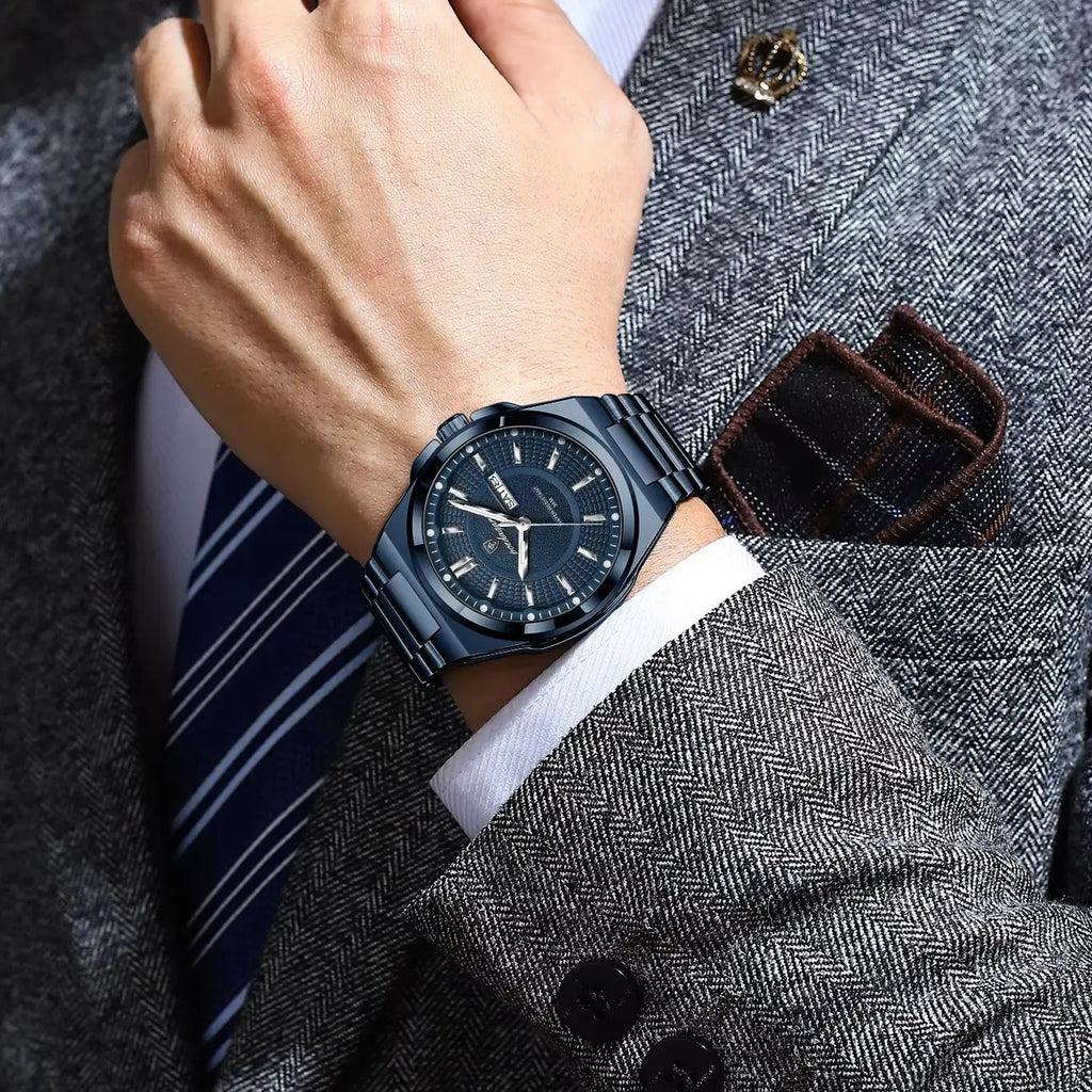POEDAGAR Original Business Quartz Men Wristwatch High Quality Stainless Steel Waterproof Luminous Stylish Man Watch Date Week Fashion Casual Men's Watches