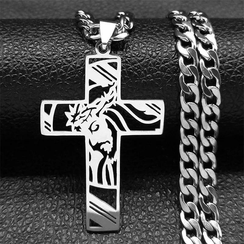 Crown of Thorns Jesus Cross Necklace Stainless Steel Gold Plated Crucifix Pendant Necklaces Jewelry