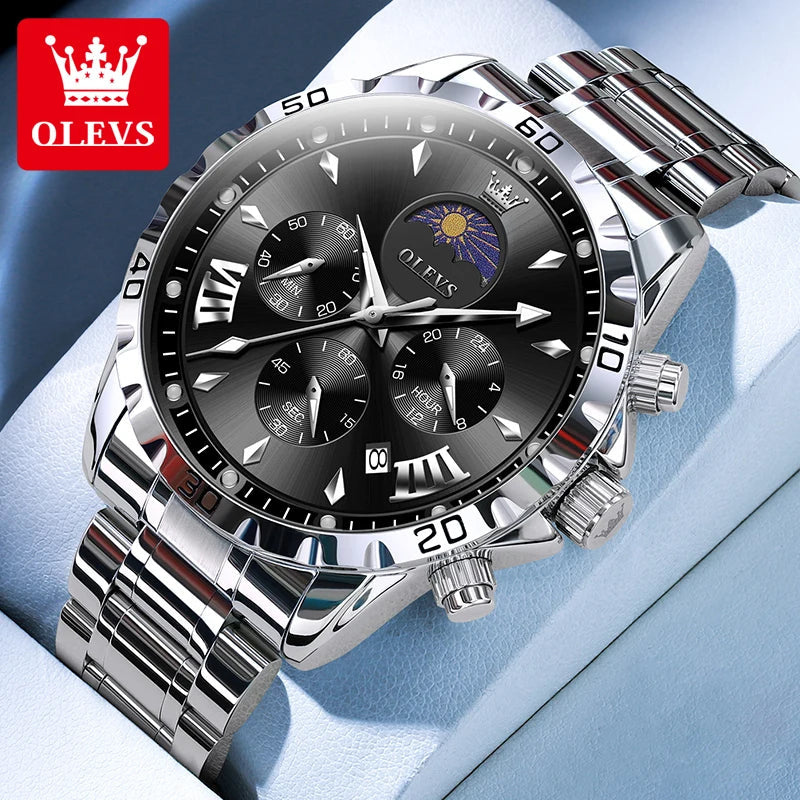 OLEVS Fashion Brand Men's Watch Waterproof and Luminous Calendar Lunar Phase Timing Code Watch Luxury Sports Men's Quartz Watch mbzr