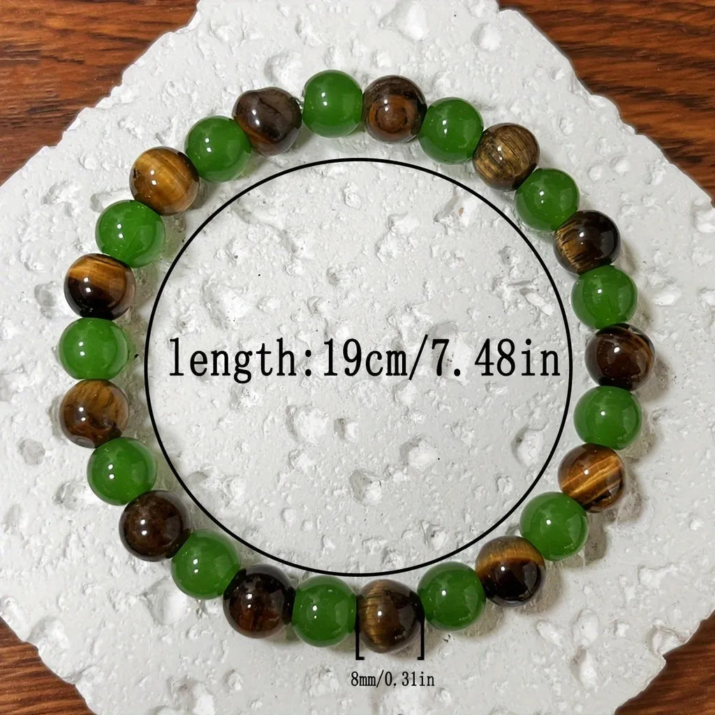 2 8mm Lucky Bracelets with 8mm Tiger Eye and Green Aventurine - Handcrafted Natural Crystal Beads to Help Relax, Attract Wealth and Relieve Anxiety - Vintage Bohemian Style