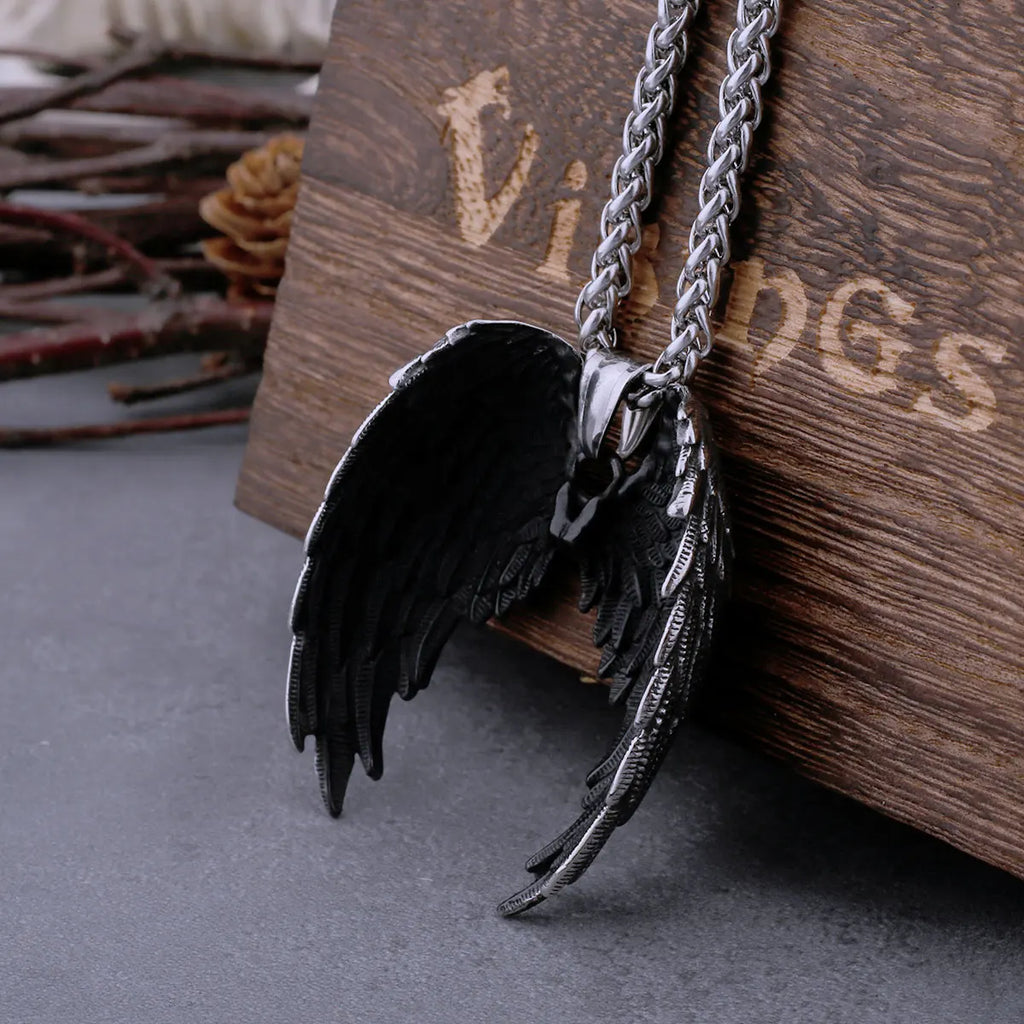 Vintage Angel Wings Pendant Necklace Stainless Steel Unisex