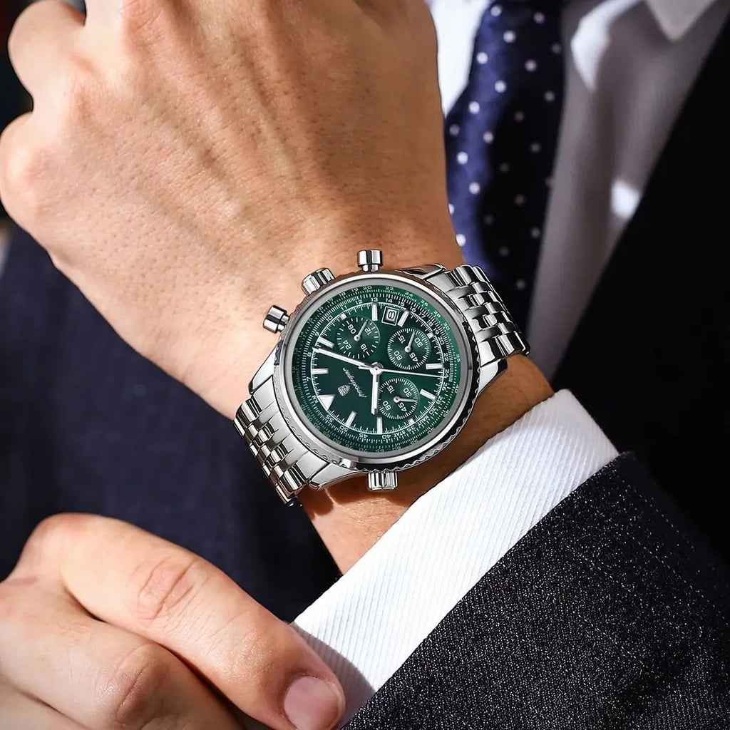POEDAGAR Luxury Business Men's Watch Stainless Steel Chronograph Date Sport Quartz Man Clock Waterproof Luminous Military Watches For Men mbzr