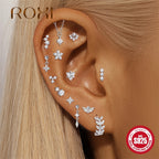 ROXI Moissanite 925 Sterling Silver Flower Tassel for Women Flat Back Piercing Earring Stud Helix Star Earring Fine Jewelry Gift mbzr