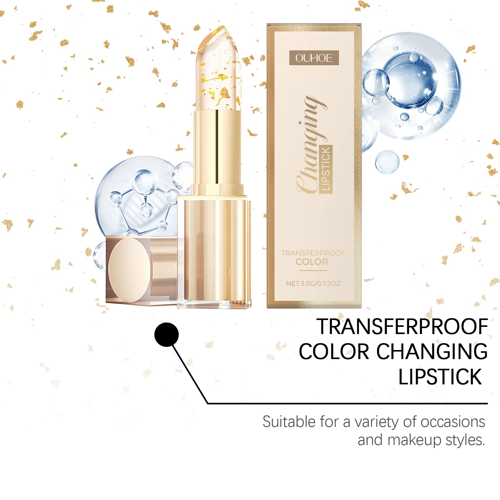 24K Gold Foil Vitamin E Lip Balm Crystal Jelly Lipstick,Moisturizing Lip Care for Dry Lips,Long-Lasting Hydrating Tint mbzr