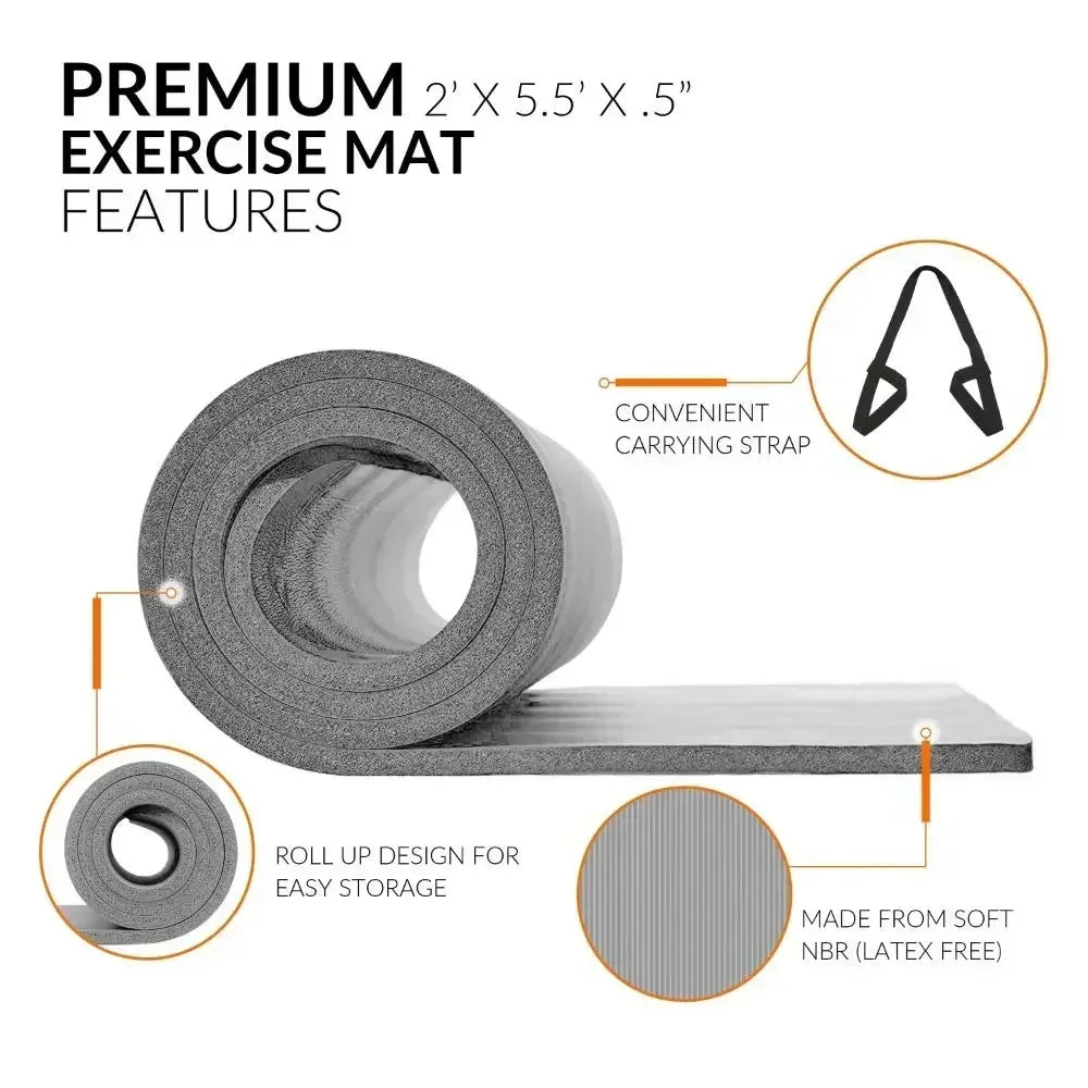 Extra Thick Exercise Yoga Mat with Straps, Universal Fitness Equipment for Home Gym Use mbzr