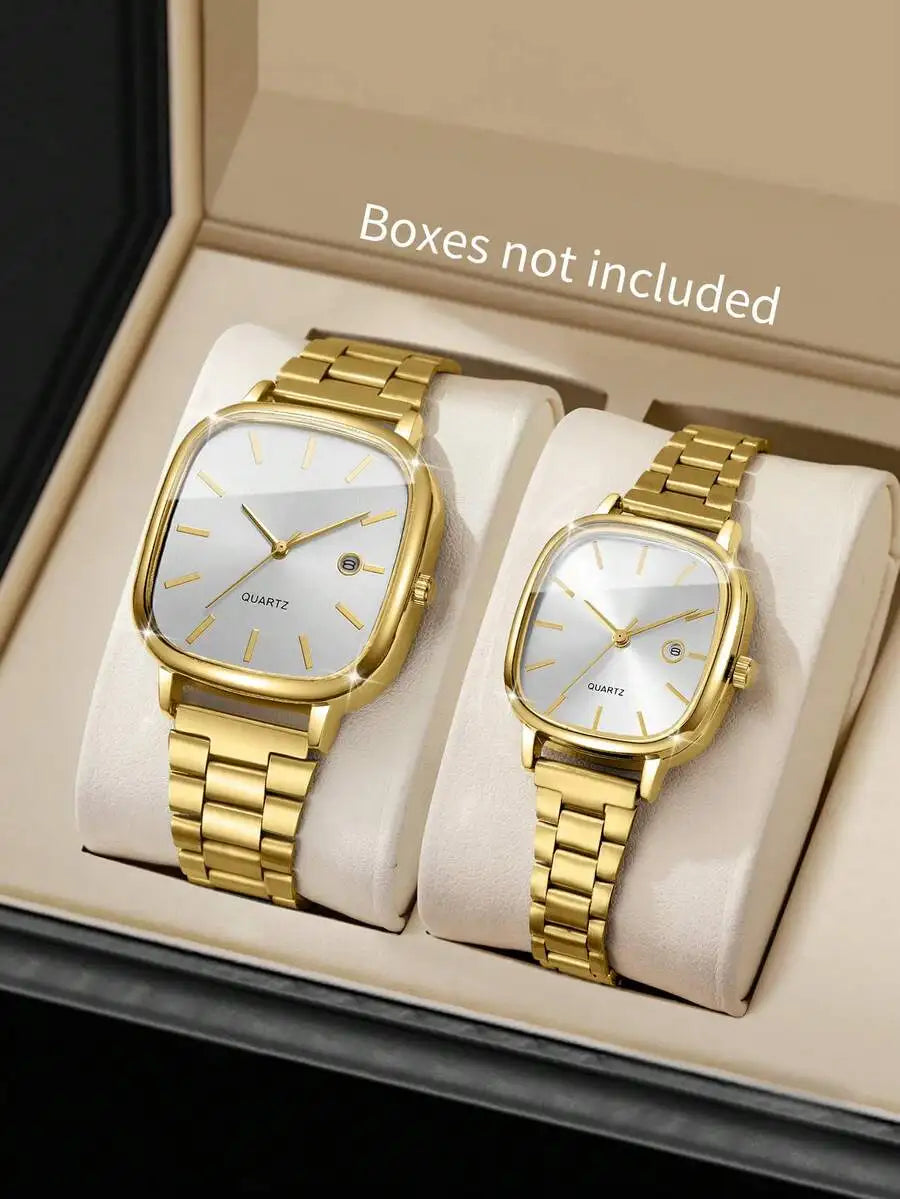 2pcs/Set Fashionable Couple Minimalist Calendar Dial Classic Quartz Wrist Watches, No Watch Box Included