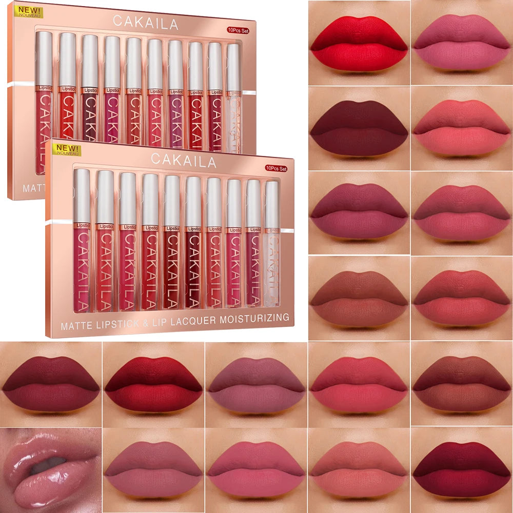 Matte Liquid Lipstick Lip Oil 10pc/set, Waterproof Velvet Lip Gloss Long Lasting Non-transfer Nude Red Pink Daily &Party Makeup mbzr