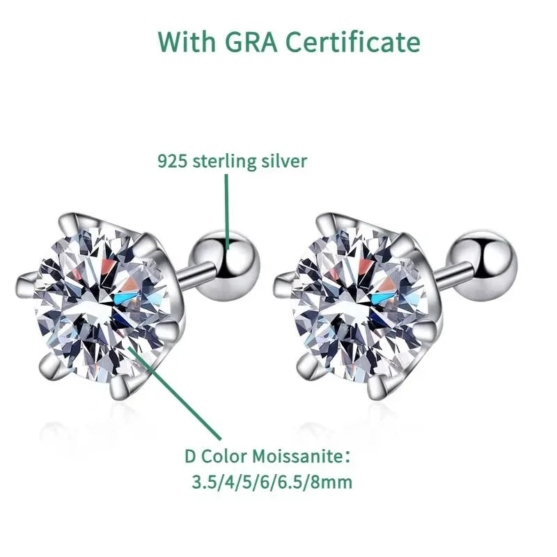 0.3-2CT Moissanite Earrings 925 Sterling Silver Round Cut Stud Earrings Piercing Earrings for Men and Women Fine Jewelry mbzr