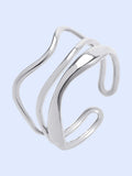 304 Stainless Steel Minimalist Ins Style Wave Design Ring, #9 Adjustable Open Cuff Hydraulic Ring, Unisex Cold Tone Diy Jewelry