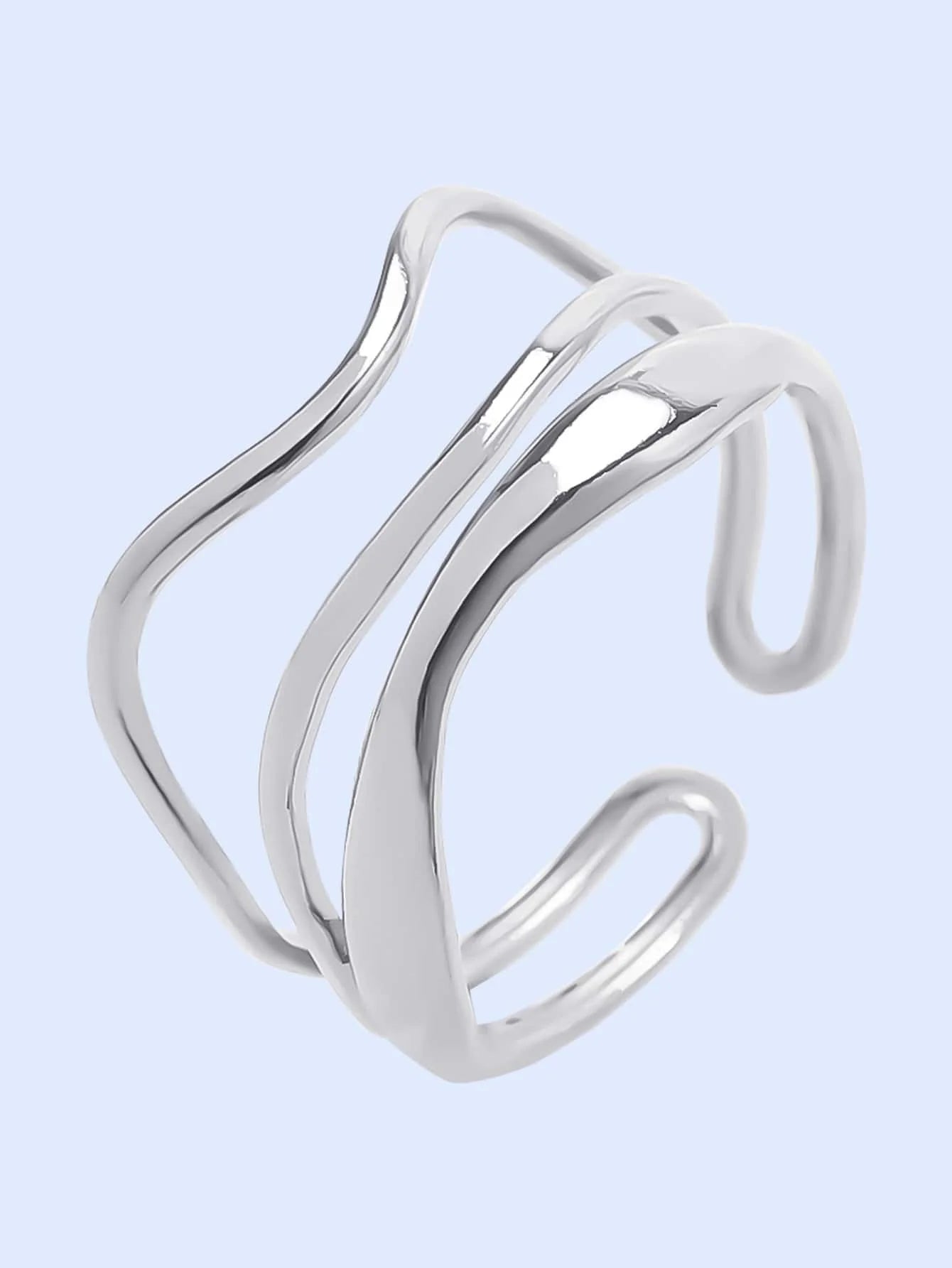 304 Stainless Steel Minimalist Ins Style Wave Design Ring, #9 Adjustable Open Cuff Hydraulic Ring, Unisex Cold Tone Diy Jewelry