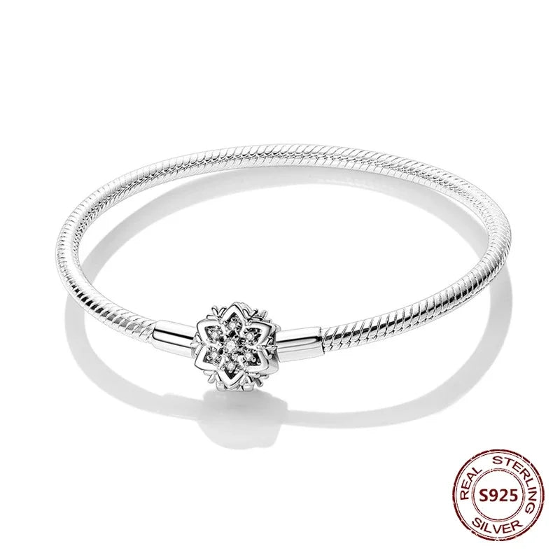 Silver 925 Bracelet Original Bracelets Colorful Zircon Heart Flower Cat Snake Chain For DIY Charms 17-20CM Luxury Jewelry Gifts mbzr