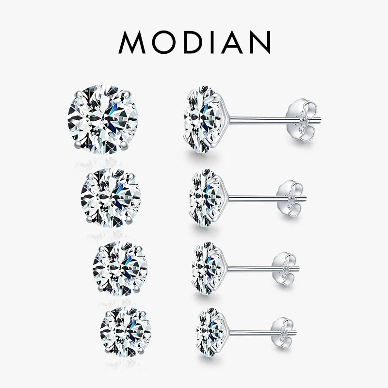 Modian Sparkling Clear CZ Stud Earrings 925 Sterling Silver Round Zirconia 4MM 5MM 6MM 7MM Earrings For Women Wedding Jewelry mbzr