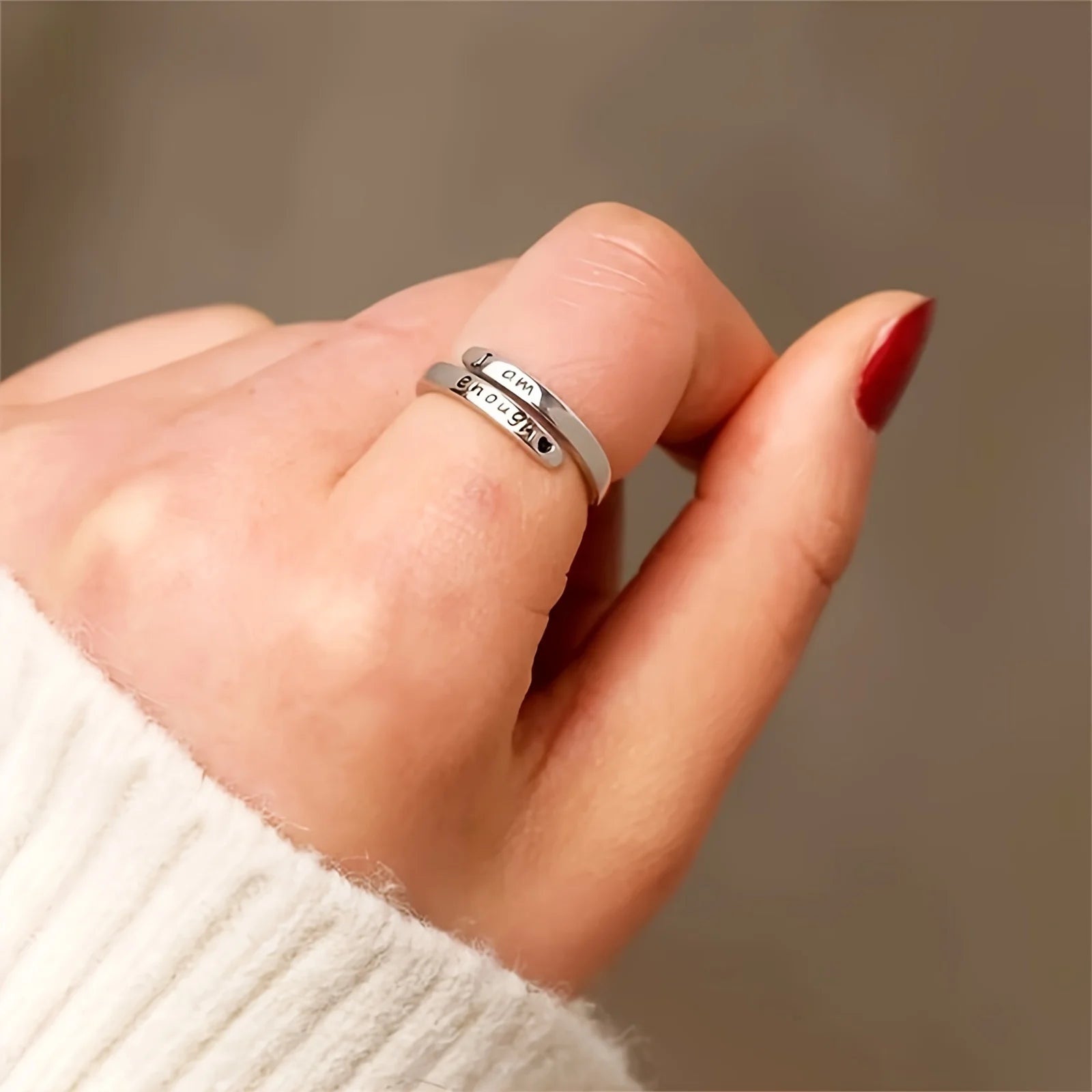 One piece, simple stainless steel engraved letter adjustable open ring, suitable for matching clothing, suitable for daily, party wear, jewelry gifts