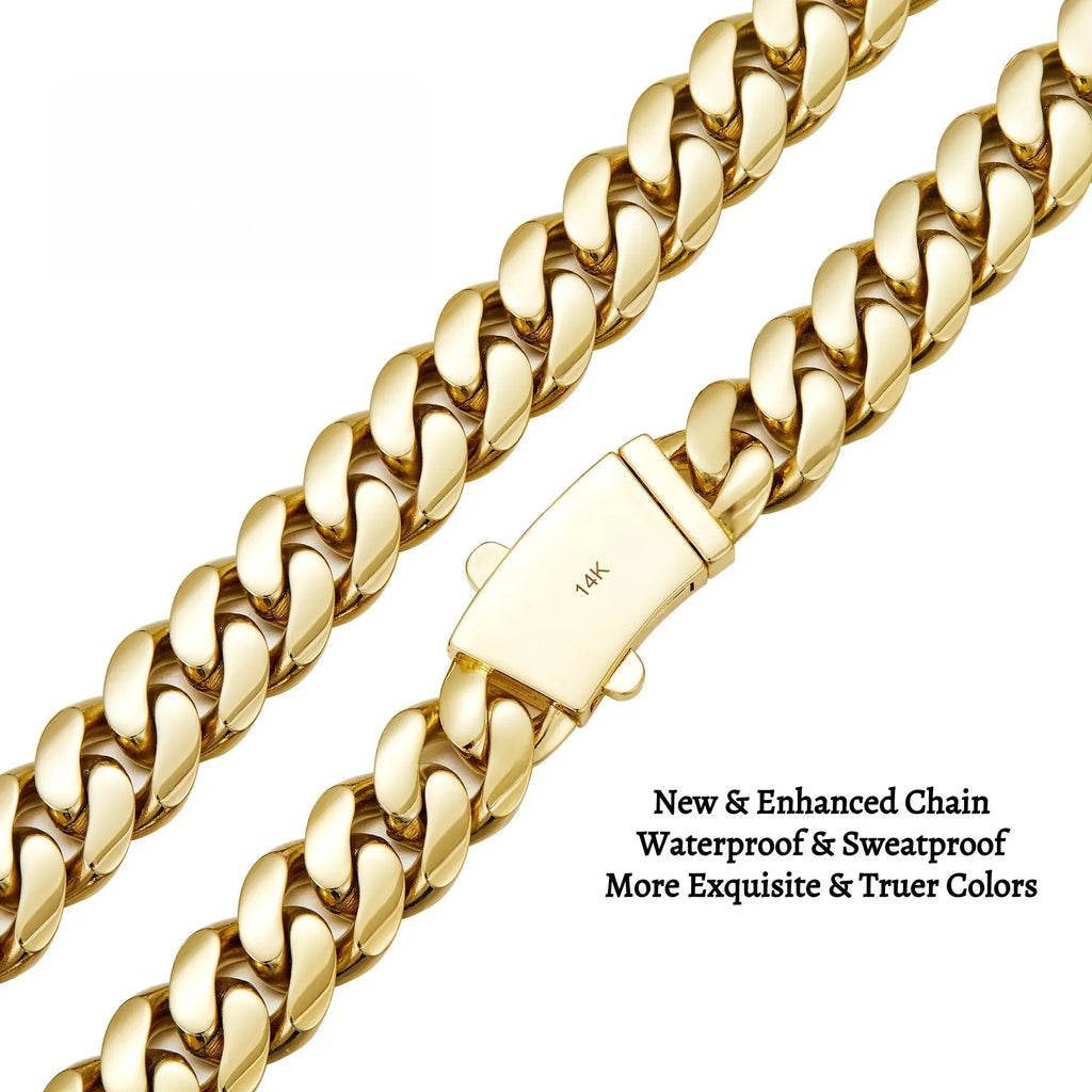 14K Gold Plated Miami Cuban Link Chain Bracelet The New Gold-Plated Craftsmanship Waterproof Fade-Resistant Non-Allergenic Hypoallergenic Material Thickened Link Chain Hip-Hop Jewelry for Men Women Valtentine's Day Gift