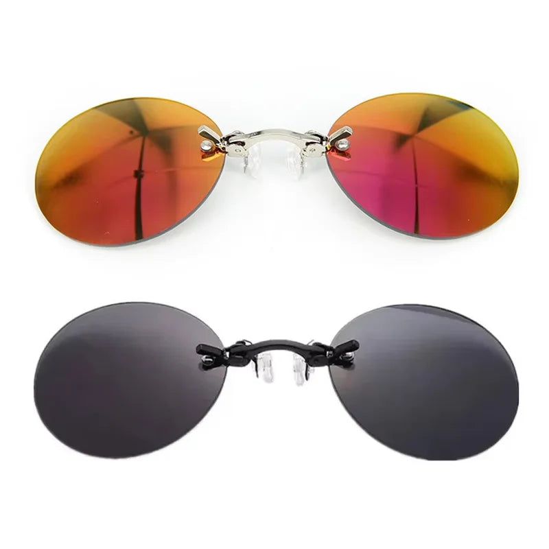1-2PCS Clip On Nose Glasses Round Rimless Matrix Morpheus Sunglasses Mini Frameless Vintage Shades