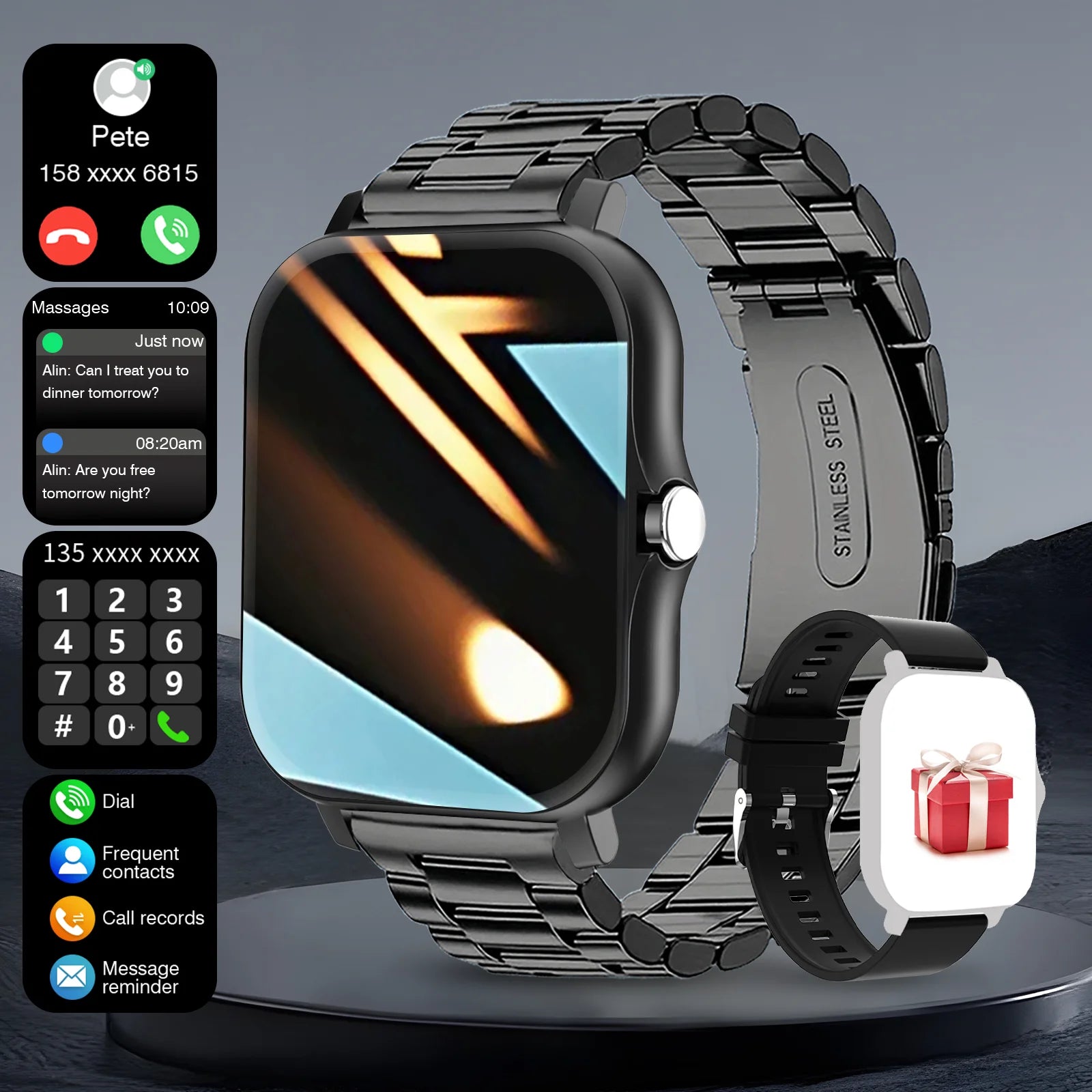 2025 Fitness Smart Watch for Men Women HD Screen: Durable Stainless Steel Strap Bluetooth Wireless Calling Message Reminder