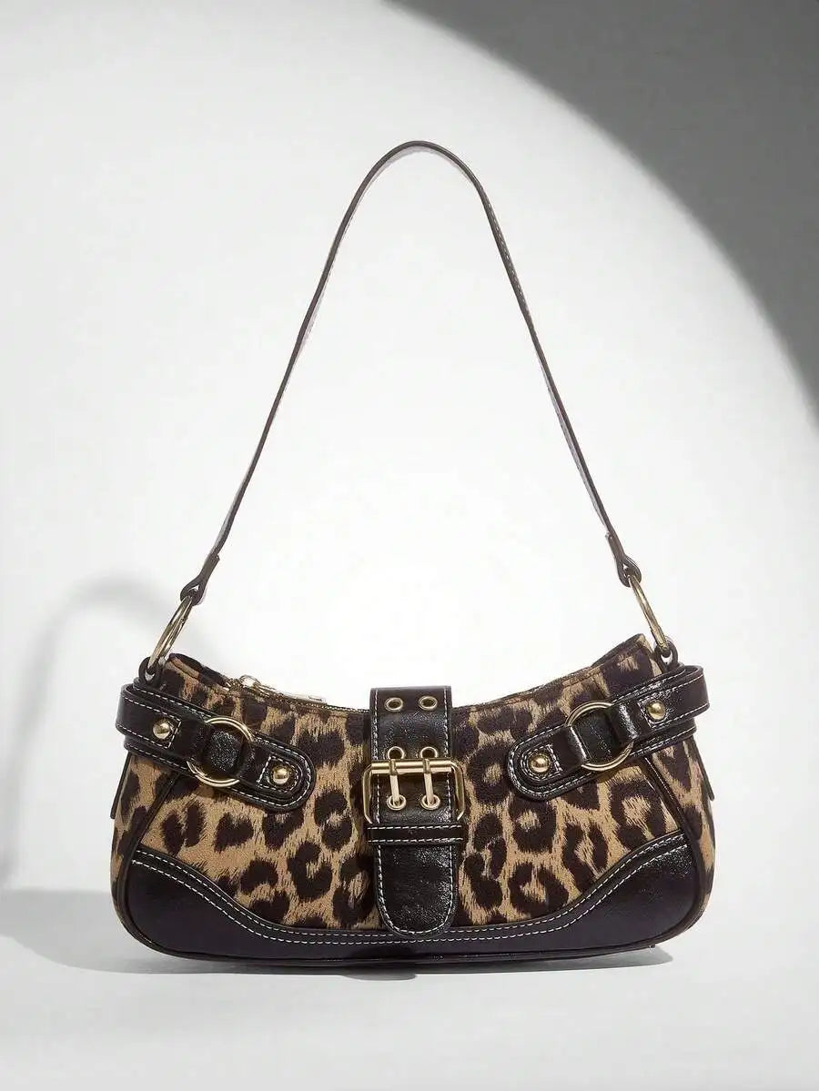 Women's Leopard Print PU Leather Saddle Shoulder Bag