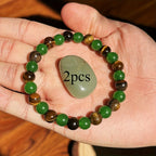 2 8mm Lucky Bracelets with 8mm Tiger Eye and Green Aventurine - Handcrafted Natural Crystal Beads to Help Relax, Attract Wealth and Relieve Anxiety - Vintage Bohemian Style