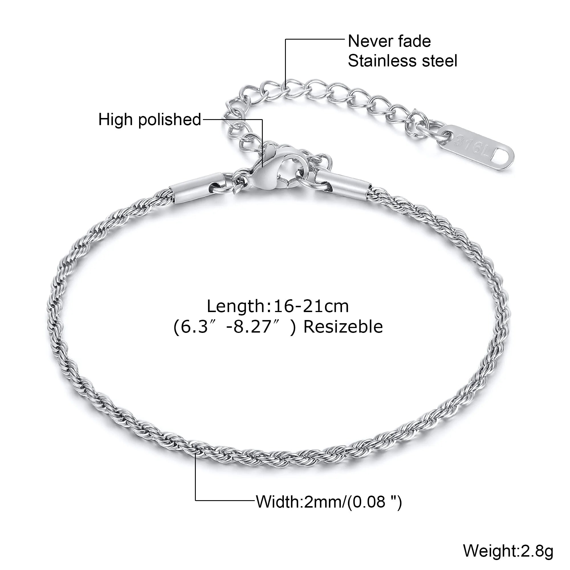 1/2/3pcs Chain Bracelet for Men Women,Stainless Steel Twisted Rope Cuban Chain Wristband,Hip Hop Minimalist Jewelry Gift