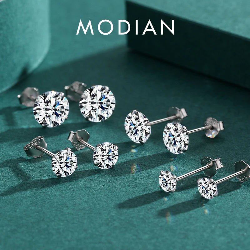 Modian Sparkling Clear CZ Stud Earrings 925 Sterling Silver Round Zirconia 4MM 5MM 6MM 7MM Earrings For Women Wedding Jewelry mbzr