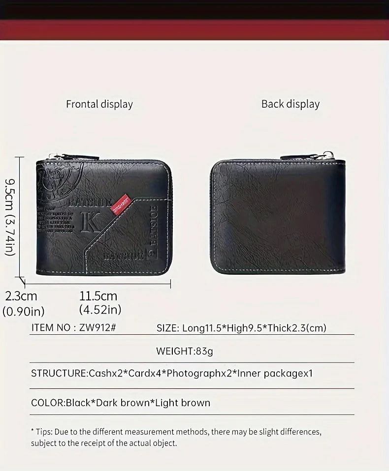 1pc faux Leather Wallet Premium Retro Letter Embossed Design Zipper Closure mbzr