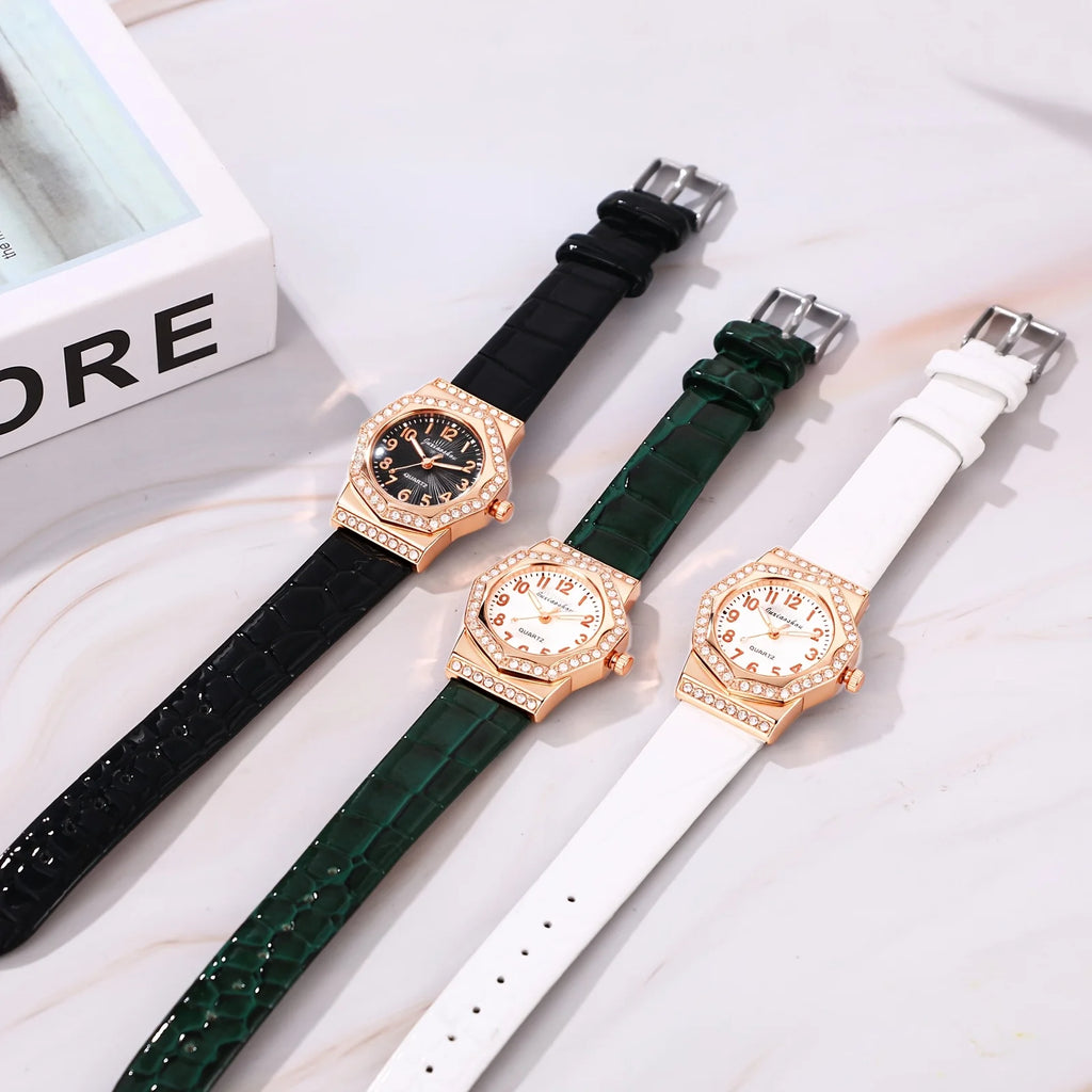 Women Watch Diamond Octagon Rose Golden Quartz Watches for Ladies Fashion Elegant PU Leather Strap Female Wristwatch Gift 2026 mbzr